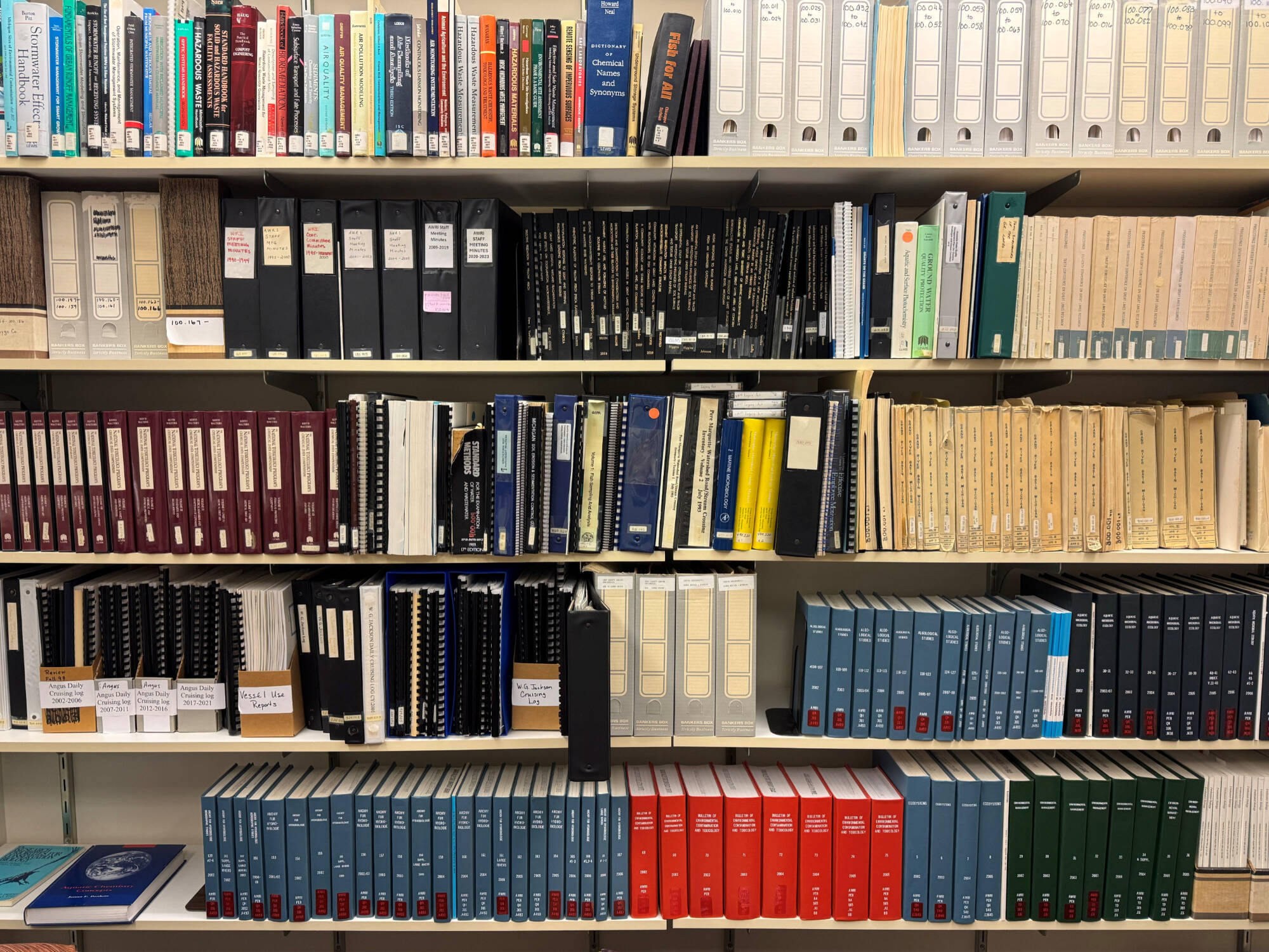 Shelves of books and reports in AWRI's reference library.
